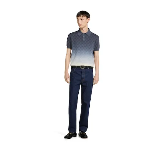 Gg Cotton Knit Jacquard Polo Shirt