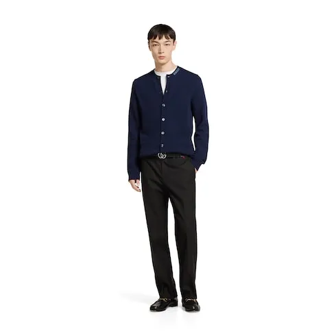 Felted Wool Knit Cardigan With Intarsia