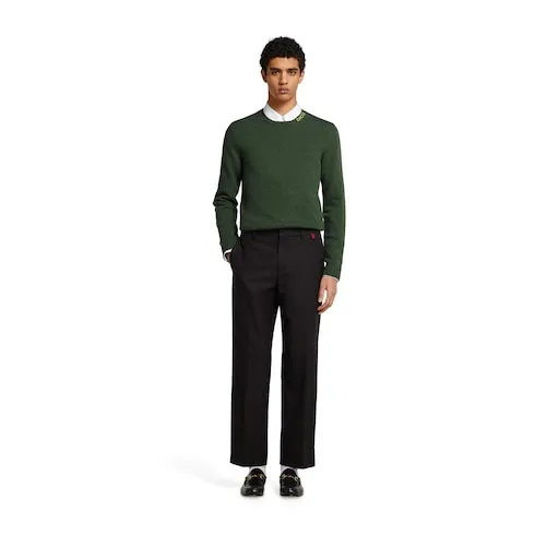 Felted Wool Knit Sweater With Intarsia