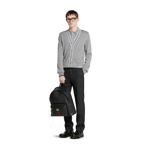 Fine Wool Knit Cardigan With Intarsia