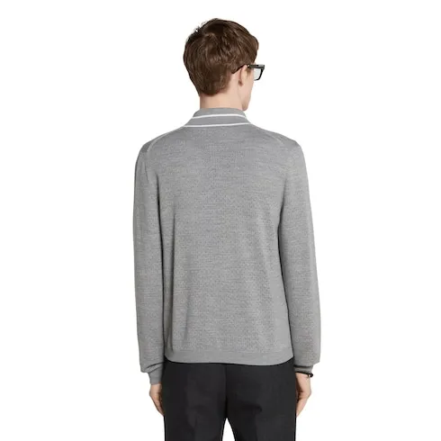 Fine Wool Knit Cardigan With Intarsia