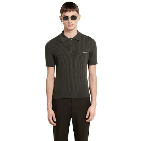 Wool Cashmere Rib Knit Polo Shirt
