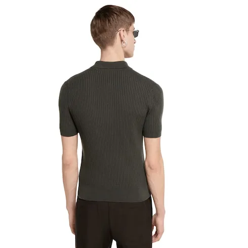 Wool Cashmere Rib Knit Polo Shirt