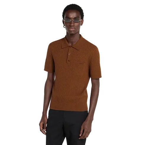 Wool Cashmere Rib Knit Polo Shirt