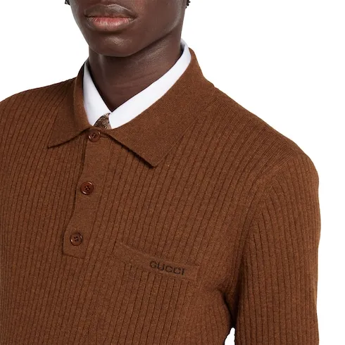 Wool Cashmere Rib Knit Polo Shirt