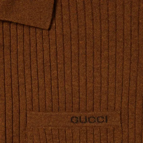 Wool Cashmere Rib Knit Polo Shirt