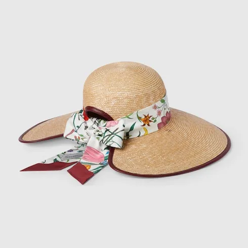 Straw Wide Brim Hat With Silk Bow