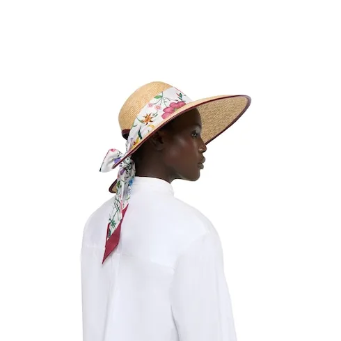 Straw Wide Brim Hat With Silk Bow