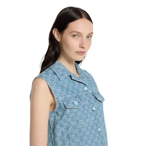 Gg Denim Jacquard Gilet