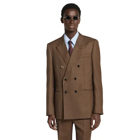 Double-Breast Houndstooth Wool Jacket