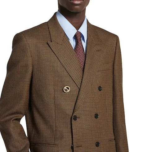 Double-Breast Houndstooth Wool Jacket