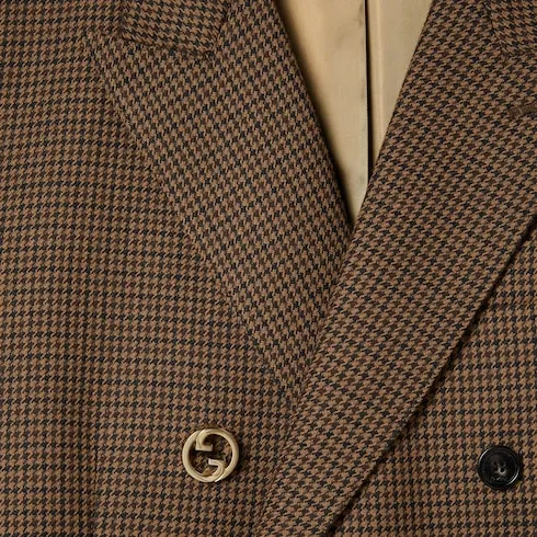 Double-Breast Houndstooth Wool Jacket