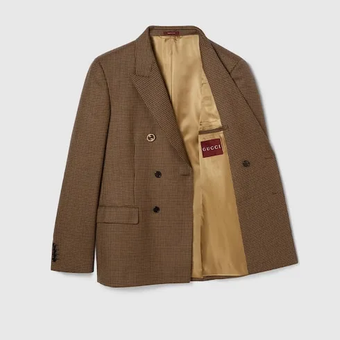 Double-Breast Houndstooth Wool Jacket