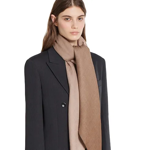 Gg Wool Silk Jacquard Shawl