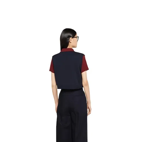 Wool Silk Polo Top With Vest Overlay