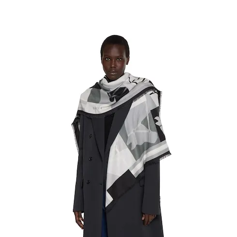 Wool Shawl With Equestrian Motif