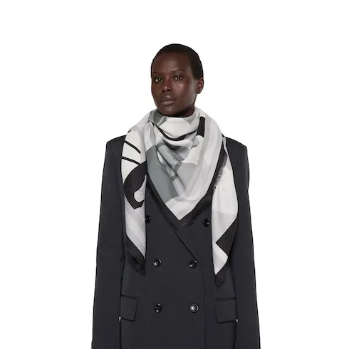 Wool Shawl With Equestrian Motif