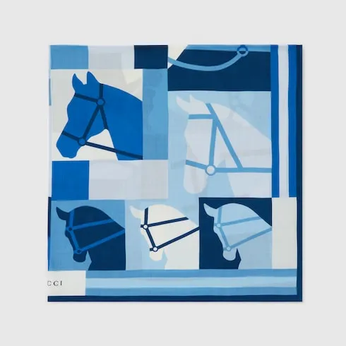 Wool Shawl With Equestrian Motif