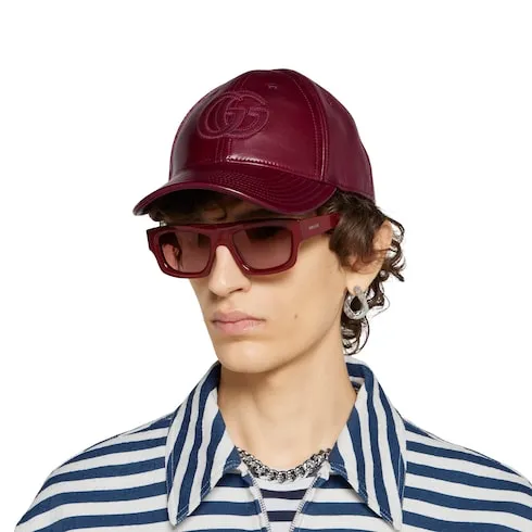 Leather Baseball Hat With Double G