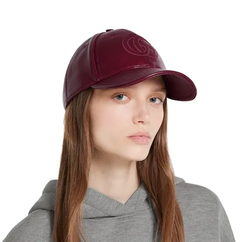 Leather Baseball Hat With Double G