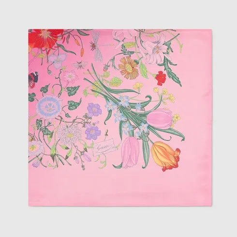 Printed Flora Silk Twill Carré