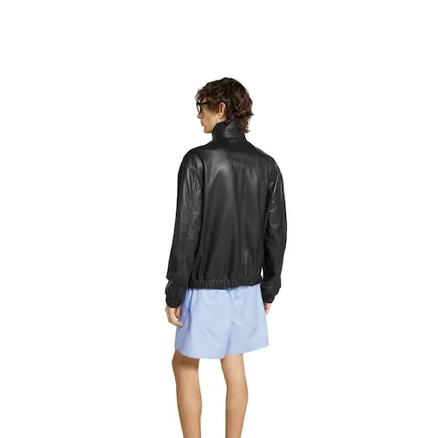 Leather Bomber Jacket With Logo