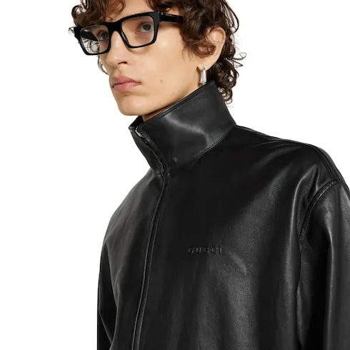 Leather Bomber Jacket With Logo
