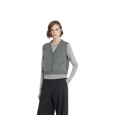 Wool Silk Top With Vest Overlay