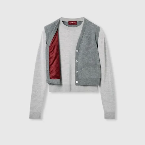 Wool Silk Top With Vest Overlay