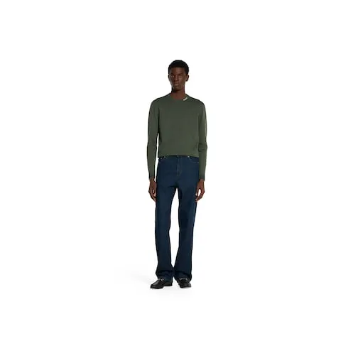 Silk Cotton Knit Sweater With Intarsia