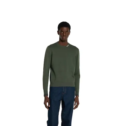 Silk Cotton Knit Sweater With Intarsia