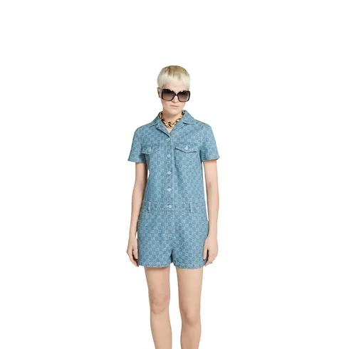 Gg Denim Jacquard Jumpsuit