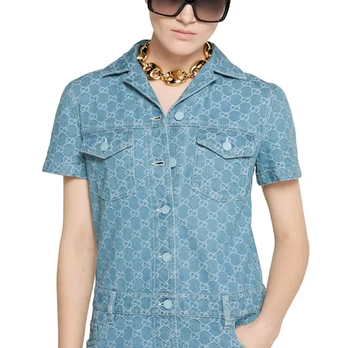 Gg Denim Jacquard Jumpsuit