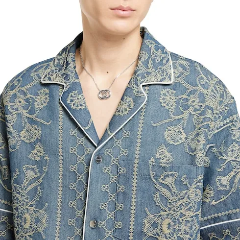 Gg Washed Denim Jacquard Shirt