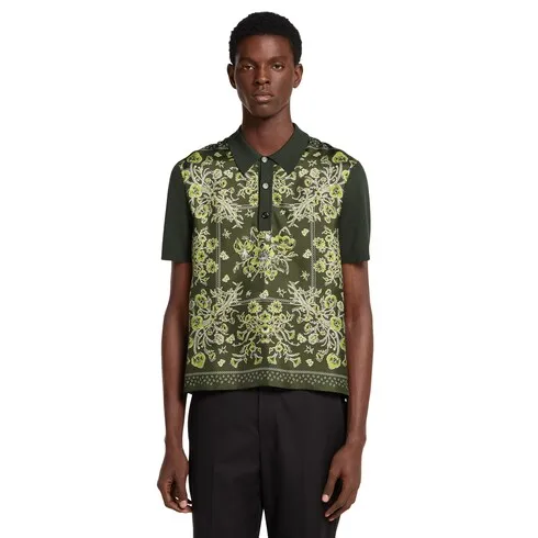 Printed Silk Cotton Knit Polo Shirt