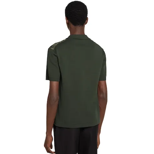Printed Silk Cotton Knit Polo Shirt