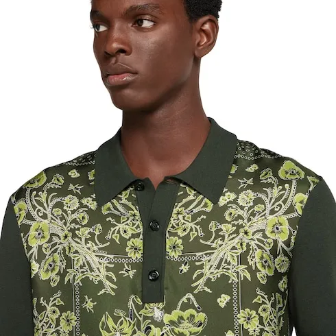 Printed Silk Cotton Knit Polo Shirt