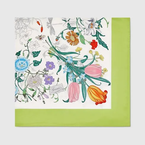 Printed Flora Silk Twill Carré