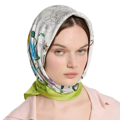 Printed Flora Silk Twill Carré