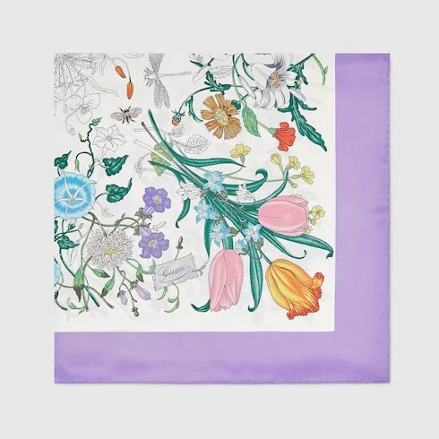 Printed Flora Silk Twill Carré