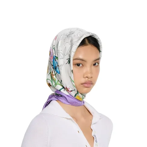 Printed Flora Silk Twill Carré