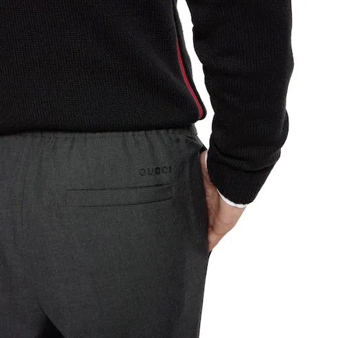 Wool Blend Twill Pant With Logo