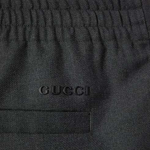 Wool Blend Twill Pant With Logo