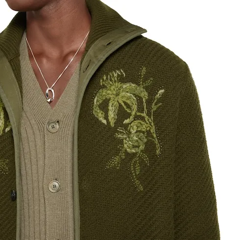 Wool Knit Cardigan With Embroidery