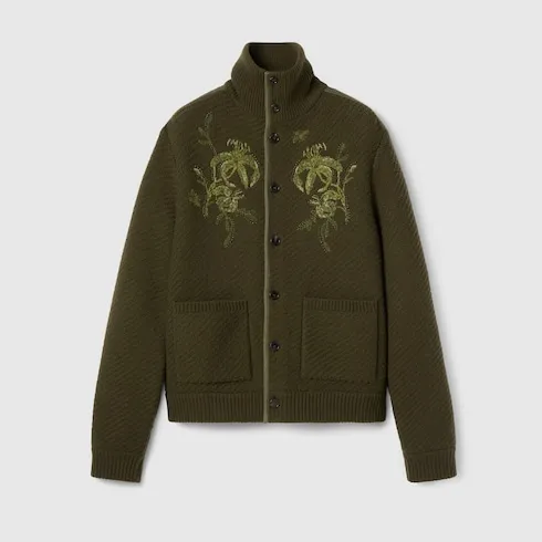 Wool Knit Cardigan With Embroidery