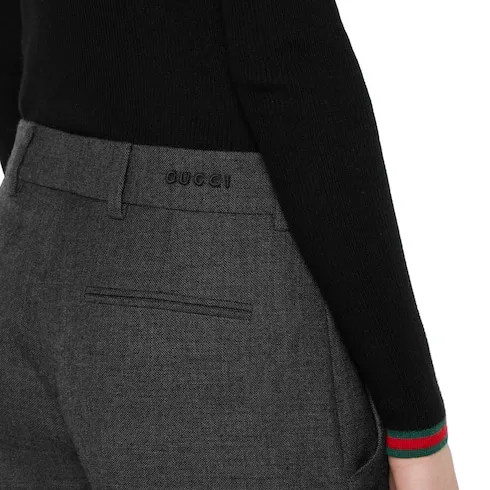 Wool Grisaille Pants With Embroidery