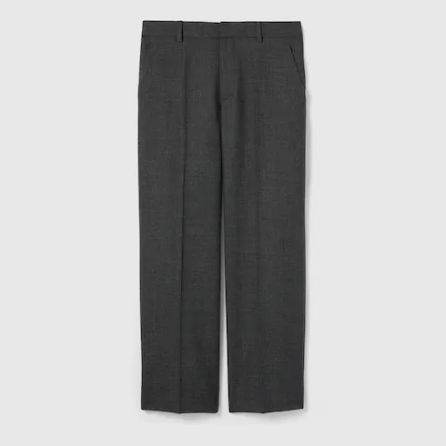 Wool Grisaille Pants With Embroidery