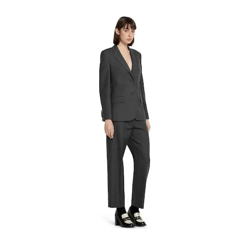Wool Grisaille Pants With Embroidery