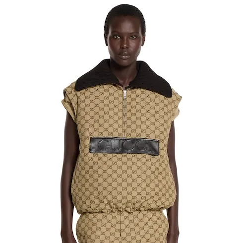 Gg Canvas Gilet With Leather Label