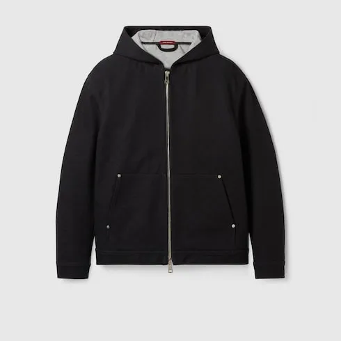 Gg Cotton Denim Jacquard Zip Jacket